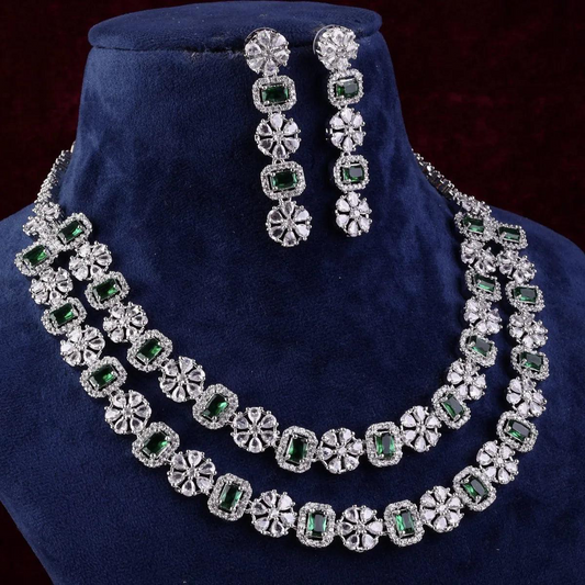 Jeniffer Bollywood Inspired 2 Layer AD Necklace || AD Jewellery - Emerald Green