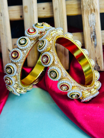 Rajwadi Style Stone and Beaded Kada Bangle || Set of 2 for women & girls