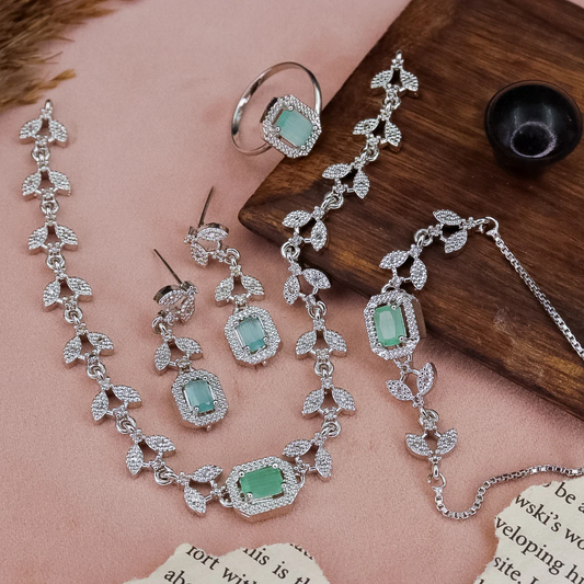 Emy AD Combo Set || AD Jewellery - Pastel Green