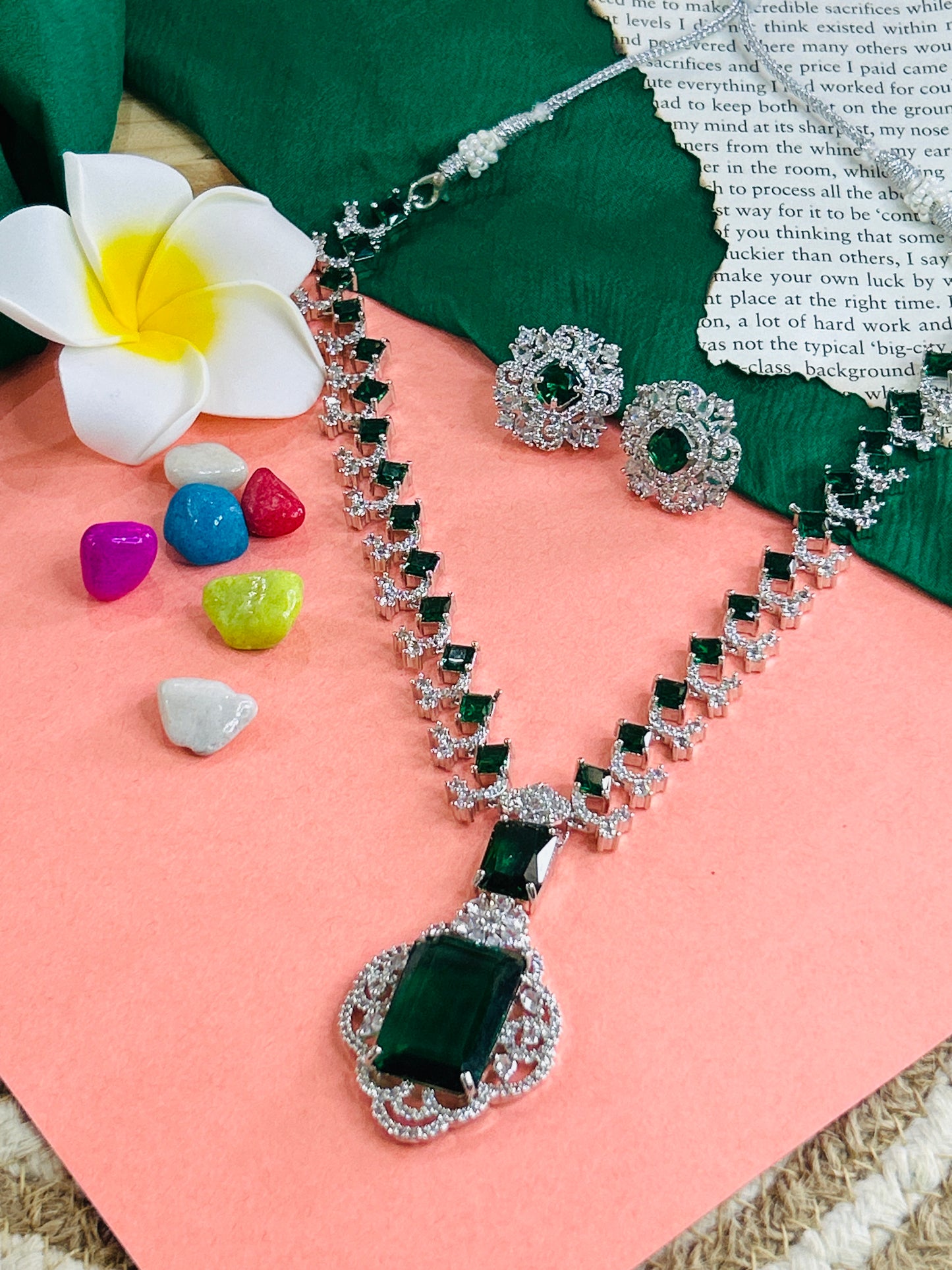 Neeta Ambani Inspired AD Necklace || AD Jewellery - Green