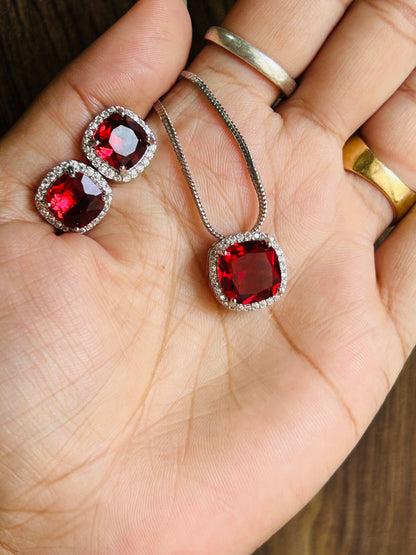 Raha AD Pendant Set || AD Jewellery- Ruby Red