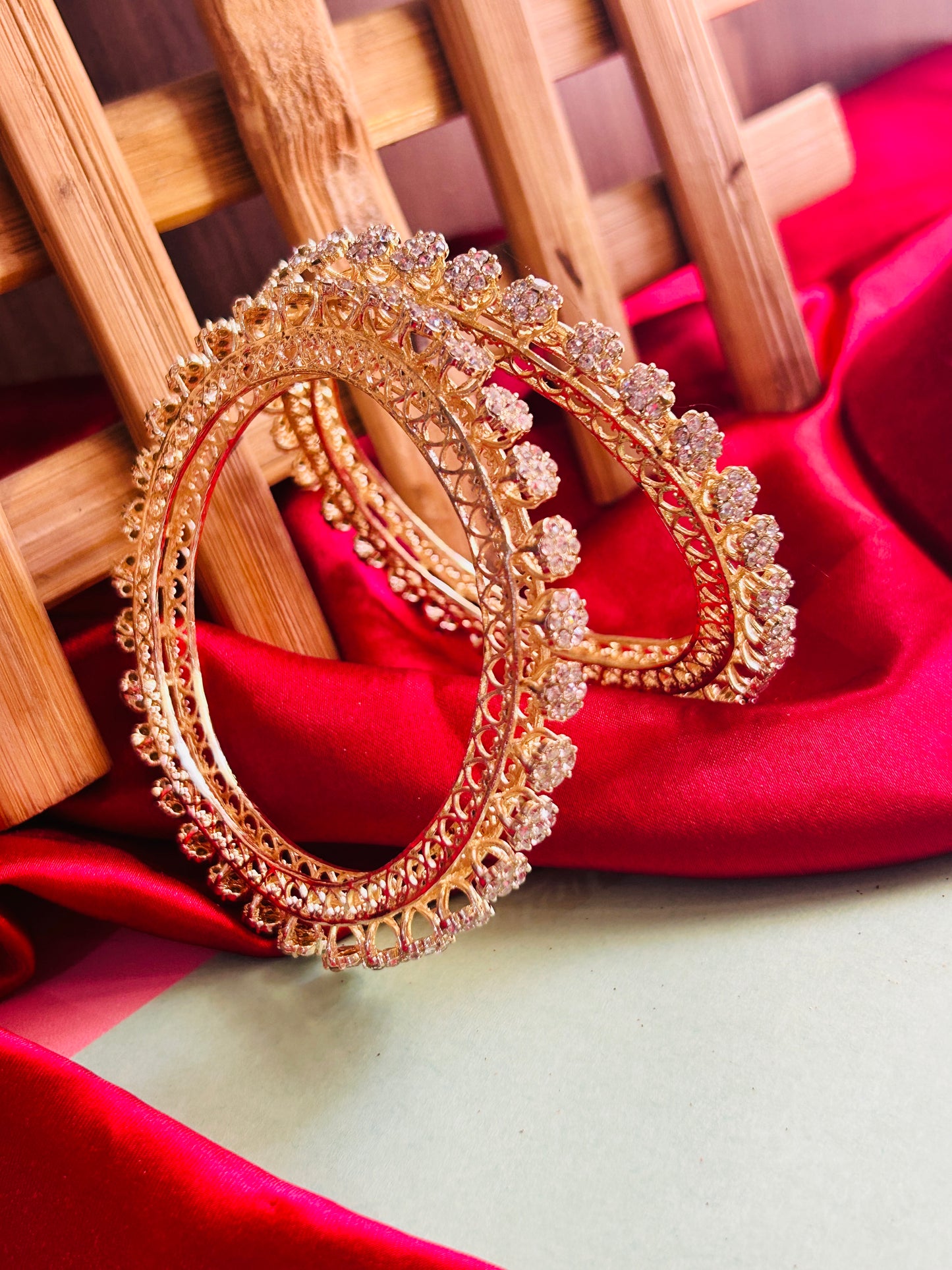 Shagun Gold Plated Stone Studded Pacheli Bangles Set || Celebrity Inspired || Set of 2 Bangles