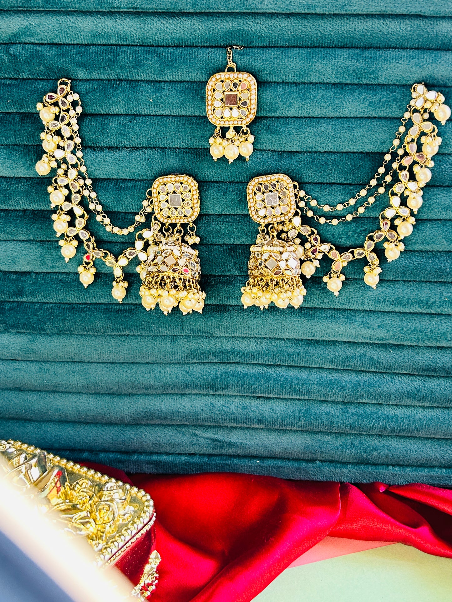 Kaur Mirror Jhumka Earrings with Sahara & Tika Set- Golden || Ethnic Jewellery || Celebrity Style