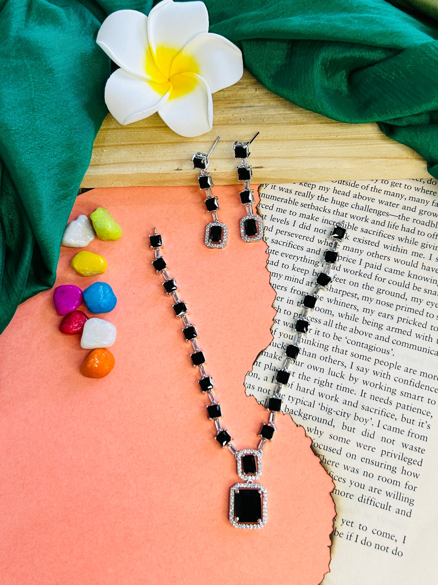 Roman AD Necklace || AD Jewellery - Black