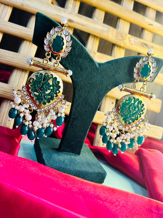 Pragati Chandbali- Green|| Ethnic Jewellery || Celebrity Style Gold Plated