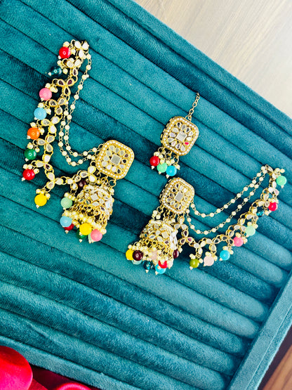 Kaur Mirror Jhumka Earrings with Sahara & Tika Set- Multi || Ethnic Jewellery || Celebrity Style