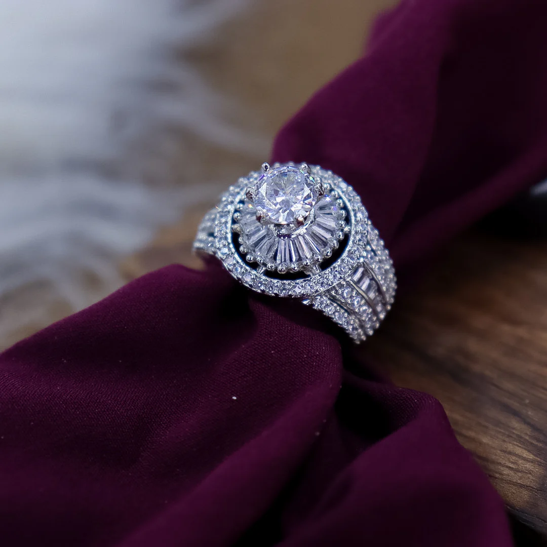 Angelina  Cubic Zirconica Silver Plated Adjustable Ring || AD Jewellery || Sale