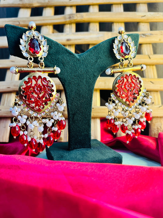 Pragati Chandbali - Red || Ethnic Jewellery || Celebrity Style Gold Plated