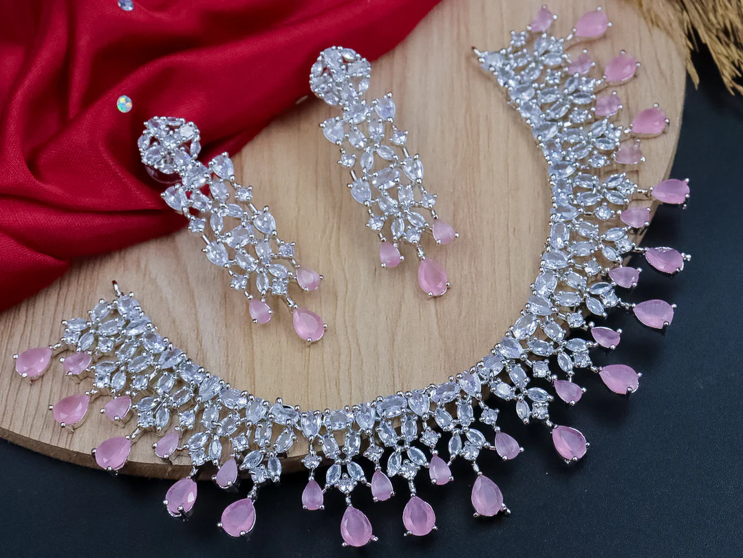 Ananya AD Necklace Set- Blush Pink || AD Jewellery