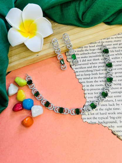 Asma AD Necklace || AD Jewellery - Green