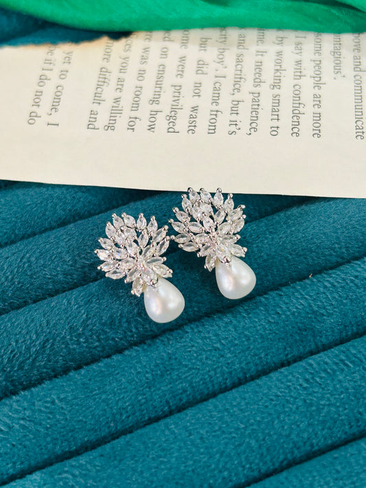 Flora Pearl Drop AD Studs || AD Jewellery