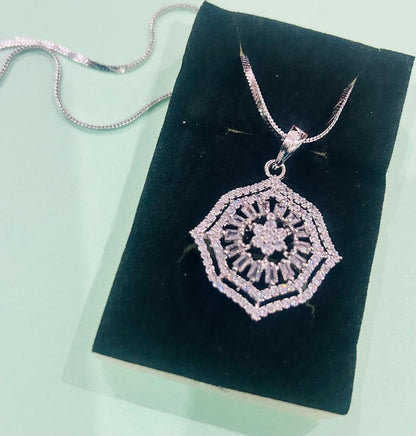 Charm American Diamond Silver Plated Pendant Set || AD Jewellery || Sale