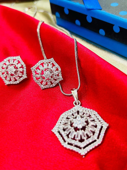 Charm American Diamond Silver Plated Pendant Set || AD Jewellery || Sale