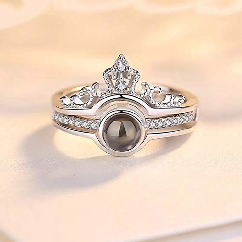 Imported 100 Languages I Love You Projection Western Crown Rings, Romantic Gift for Her || Sale