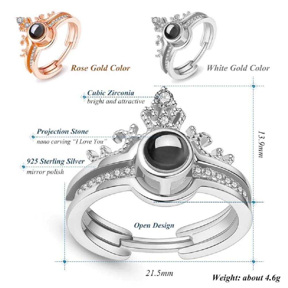 Imported 100 Languages I Love You Projection Western Crown Rings, Romantic Gift for Her || Sale