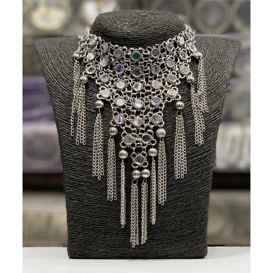 Mehboob Afghani Statement Necklace || Egyptian Jewelry || Vintage Silver Tone