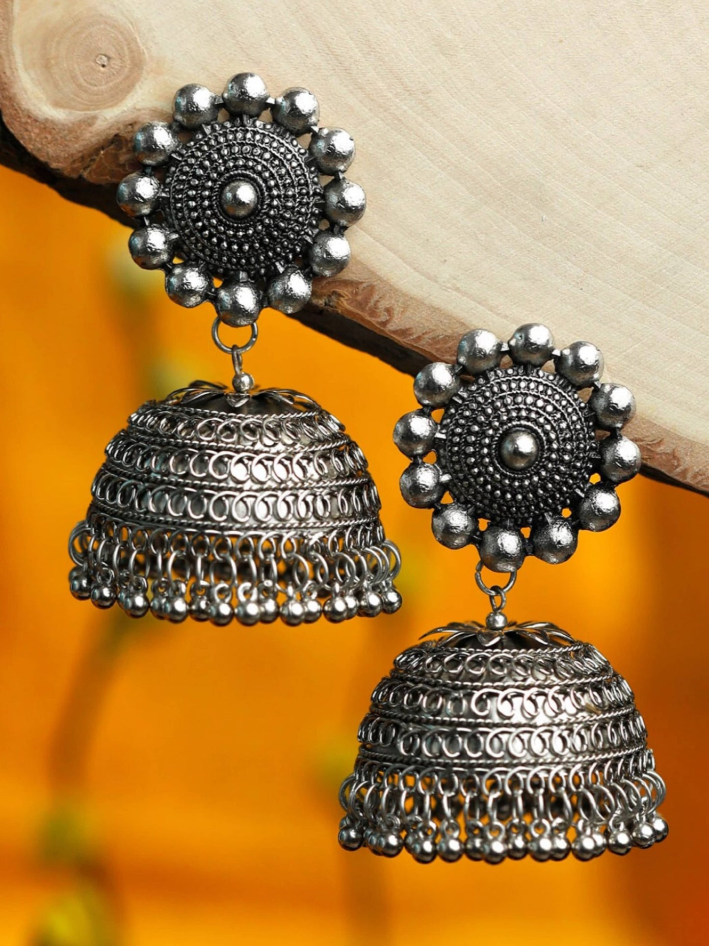 Drishti Black Polish Jhumka