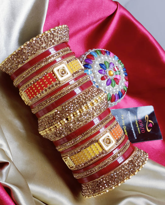 Traditional Rajasthani Bangles Set- Red & Yellow