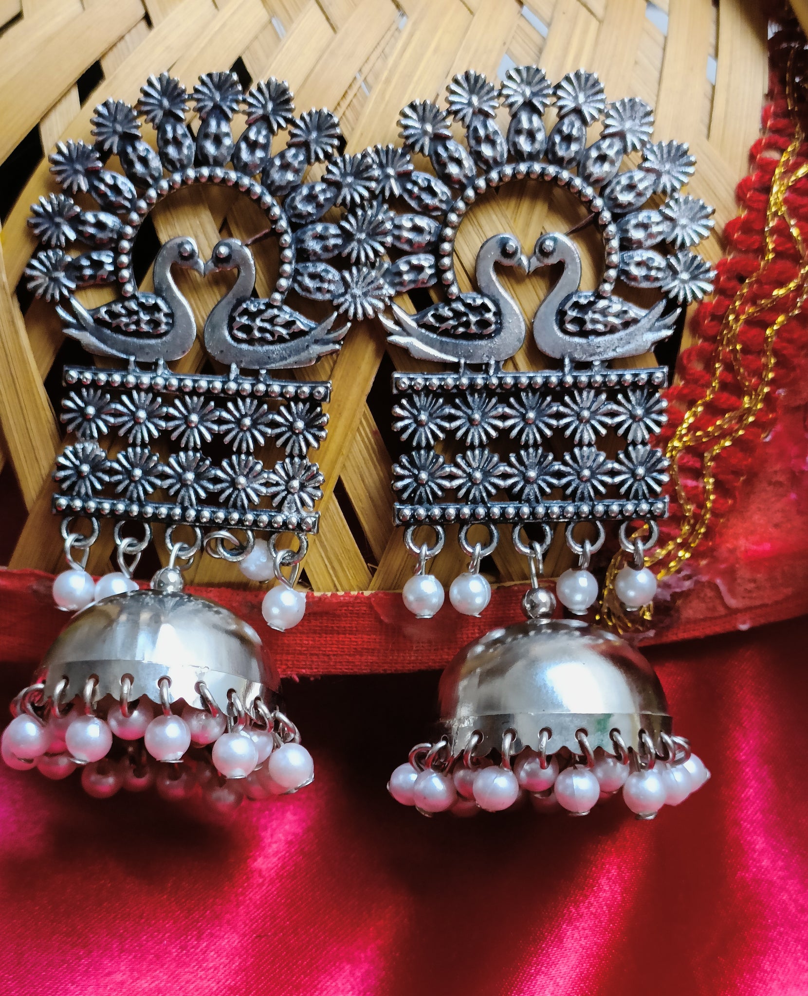 Pink Orange Stone Oxidised Chandbali Earrings by FashionCrab® -  FashionCrab.us