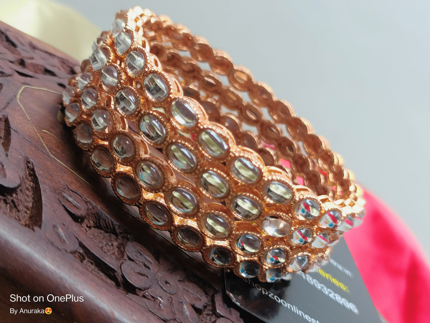 Noor Rosegold Plated White Kundan Studded Bangles (Set of 4)