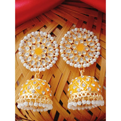 Meenakari Dangle Jhumka - Yellow