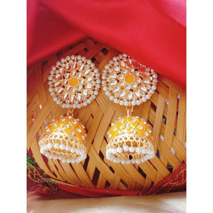 Meenakari Dangle Jhumka - Yellow