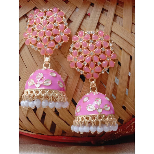 Crystal Meenakari Jhumka- Blush Pink