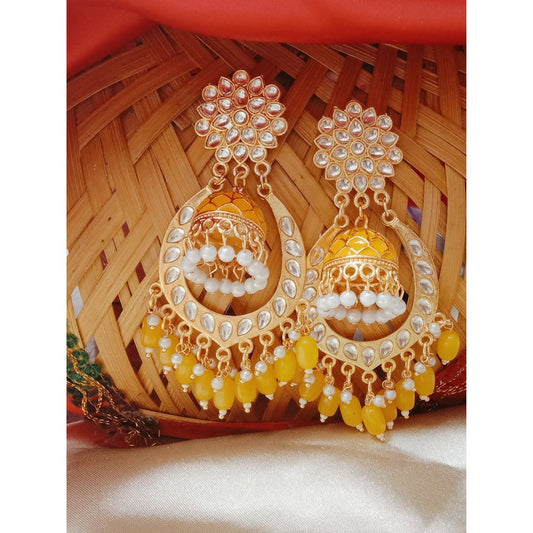 Bollywood Style Kundan Jhumka- Yellow