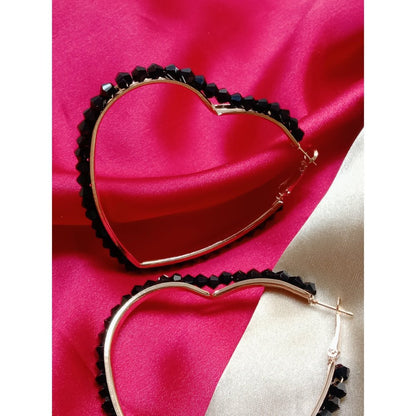 Black Hoops Earrings- Heart Shape