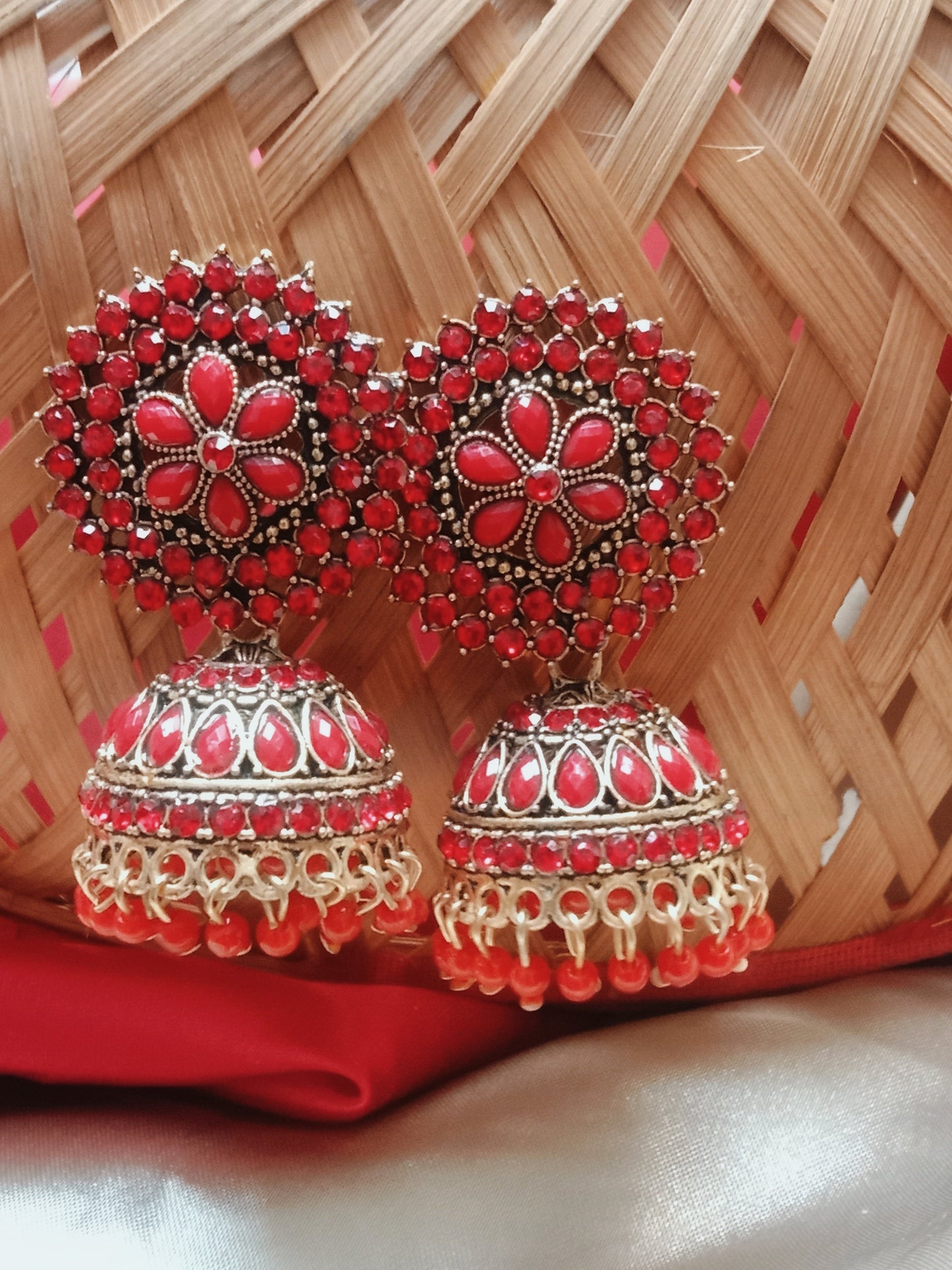 Stone Jhumka- Red