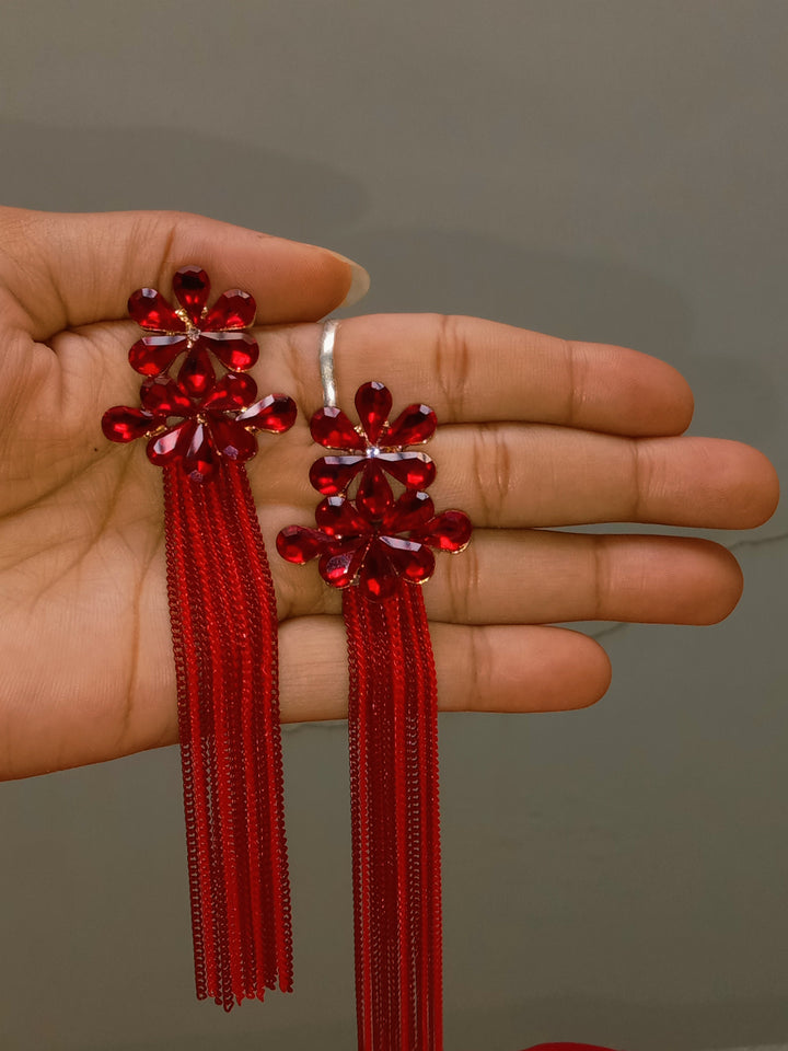 Vintage Ethnic Red Crystal Dangle Drop Golden Earrings – Neshe Fashion  Jewelry