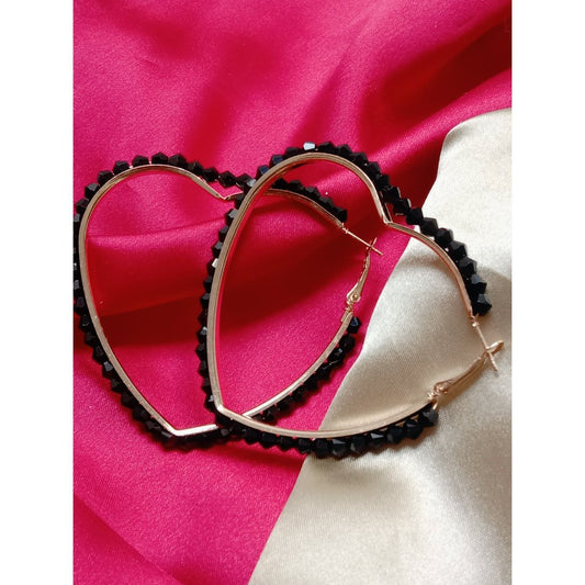 Black Hoops Earrings- Heart Shape