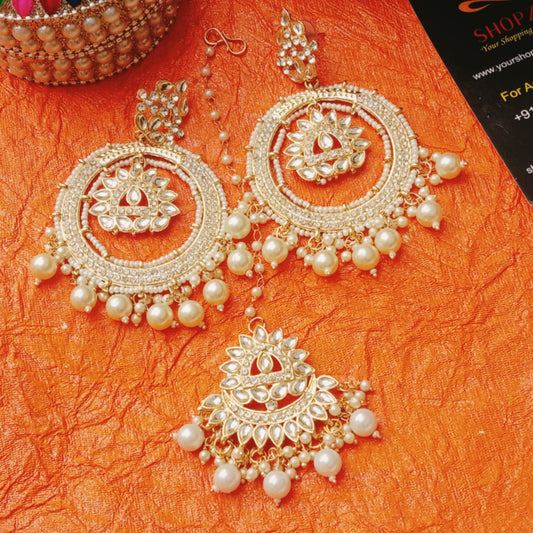 Oversized Kundan Bahara Chandbali with Maangtika (Combo) || Ethnic Jewellery