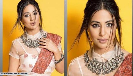 Hina Khan's Oxidised Statement Peacock Choker Set